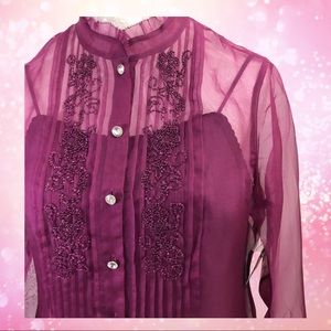 Reba SZ L 2 Piece Ensemble Semi Sheer Purple Top